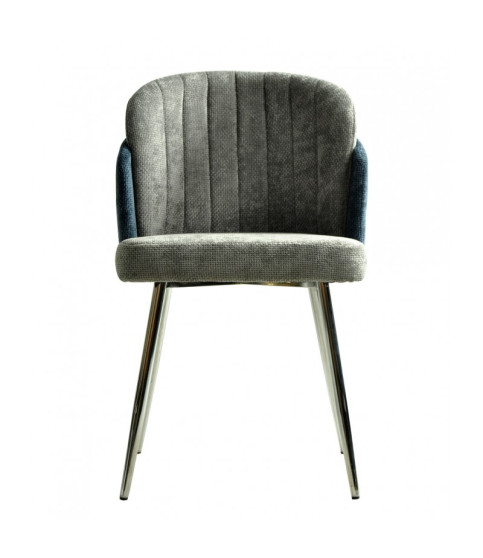 Silla DRESDE cromada, tapizado chenilla azul y amarillo
