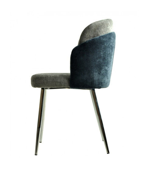 Silla DRESDE cromada, tapizado chenilla azul y amarillo