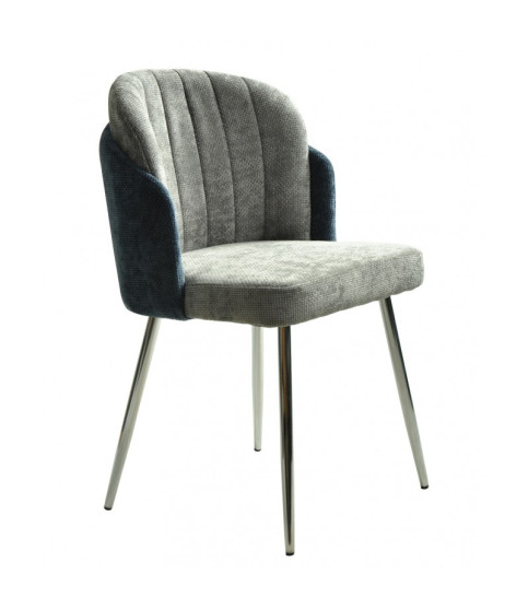 Silla DRESDE cromada, tapizado chenilla azul y amarillo