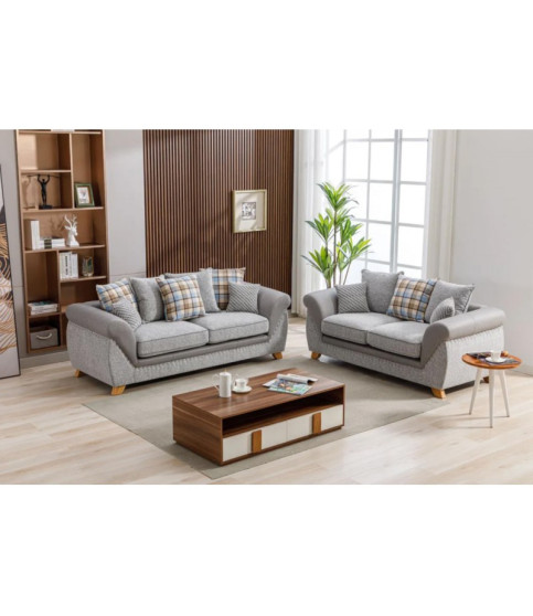 Set de sofás CAMBRIDGE 3 + 2 plazas, tejido marrón y beige