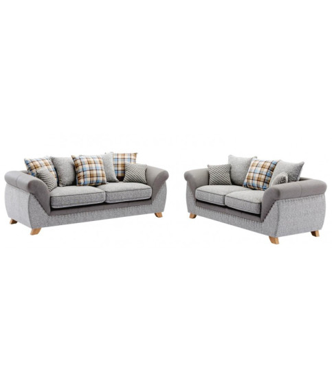 Set de sofás CAMBRIDGE 3 + 2 plazas, tejido marrón y beige