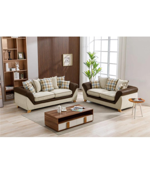 Set de sofás CAMBRIDGE 3 + 2 plazas, tejido marrón y beige