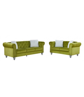 Set Sofás CHESTER STYLE, 3 +2 plazas, tapizado velvet verde 38