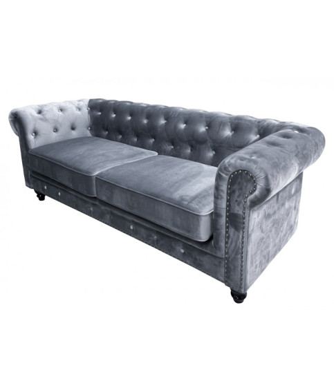 SOFÁ CHESTER PREMIUM 3 PLAZAS TAPIZADO VELVET GRIS