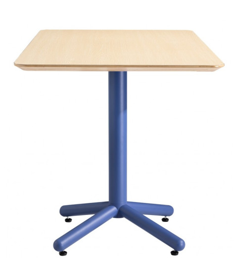 Mesa COLMAR, azul, contrachapado revestido con HPL, acabado natural, 70 x 70 cm