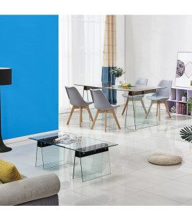 Mesa SELENE, madera y cristal templado, 200 x 90 cm.