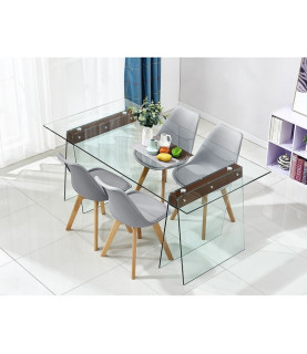 Mesa SELENE, madera y cristal templado, 200 x 90 cm.