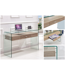 MESA CONSOLA MARILYN MADERA Y CRISTAL CURVADO 120X40 CM
