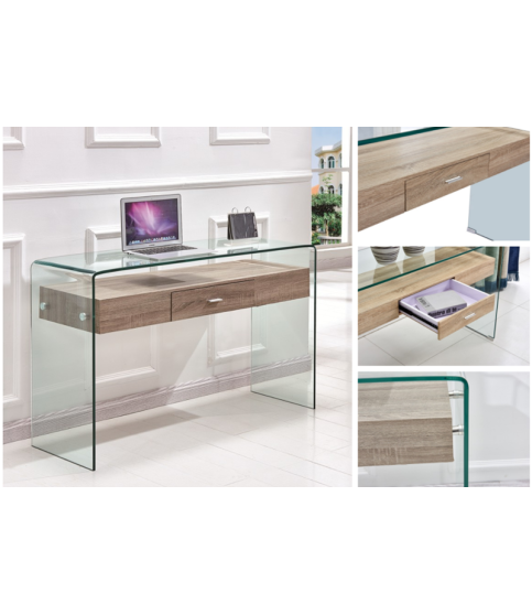 MESA CONSOLA MARILYN MADERA Y CRISTAL CURVADO 120X40 CM MESA CONSOLA MARILYN MADERA Y CRISTAL CURVADO 120X40 CM