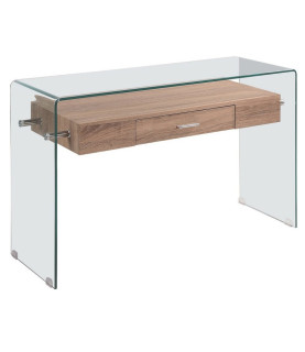 MESA CONSOLA MARILYN MADERA Y CRISTAL CURVADO 120X40 CM