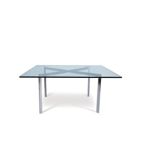 Mesa BCN baja, acero inoxidable con tapa de cristal 102x102 cm