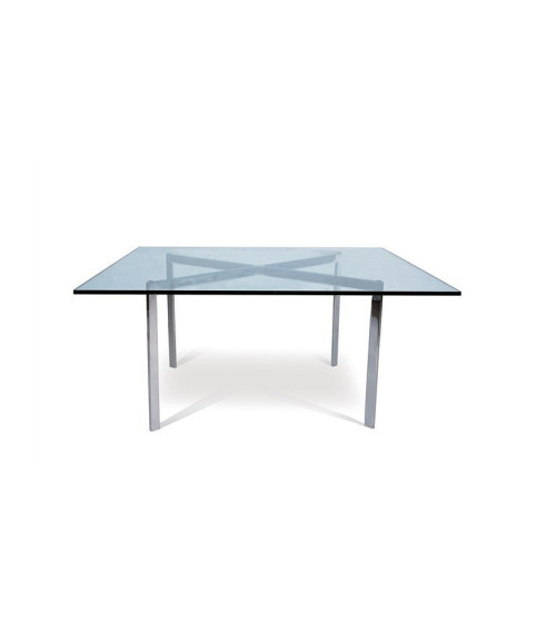 Mesa BCN baja, acero inoxidable con tapa de cristal 102x102 cm