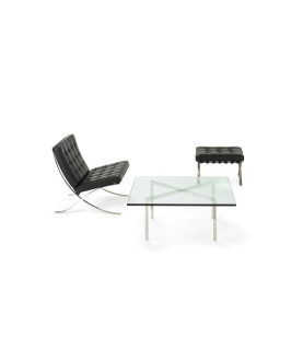 Mesa BCN baja, acero inoxidable con tapa de cristal 102x102 cm
