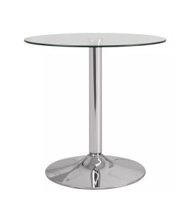 Mesa BERNIE 60R, cromada con tapa de cristal templado, 60 cm de diámetro.