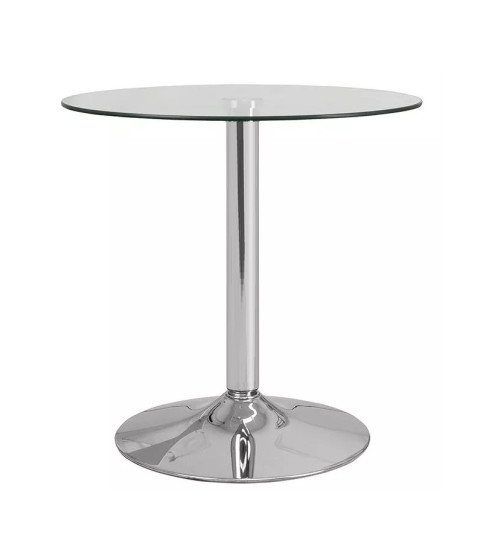 Mesa BERNIE 60R, cromada con tapa de cristal templado, 60 cm de diámetro.