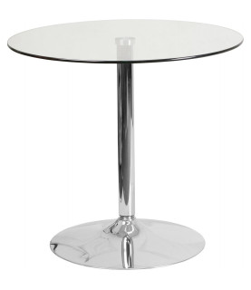 Mesa BERNIE 70R, cromada con tapa de cristal templado, 70 cm de diámetro.