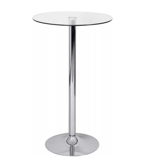 Mesa BERNIE (SU), alta, cromada con tapa de cristal templado, 60 cm de diámetro.