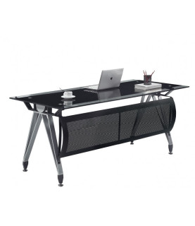 Mesa de oficina BASILEA, vidrio templado negro 180 x 85 cm
