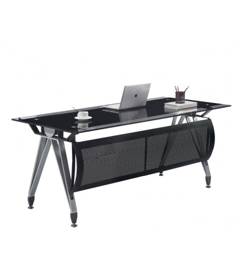 Mesa de oficina BASILEA, vidrio templado negro 180 x 85 cm