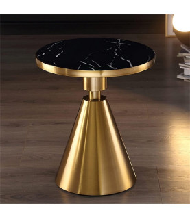 Mesa JASSY NE baja, dorada con tapa cerámica efecto mármol negro, 50 cm