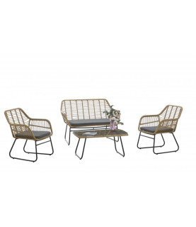 MESA BAJA KROYA METAL RATÁN Y CRISTAL TEMPLADO 93X53 CM