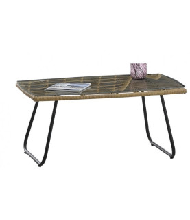 MESA BAJA KROYA METAL RATÁN Y CRISTAL TEMPLADO 93X53 CM