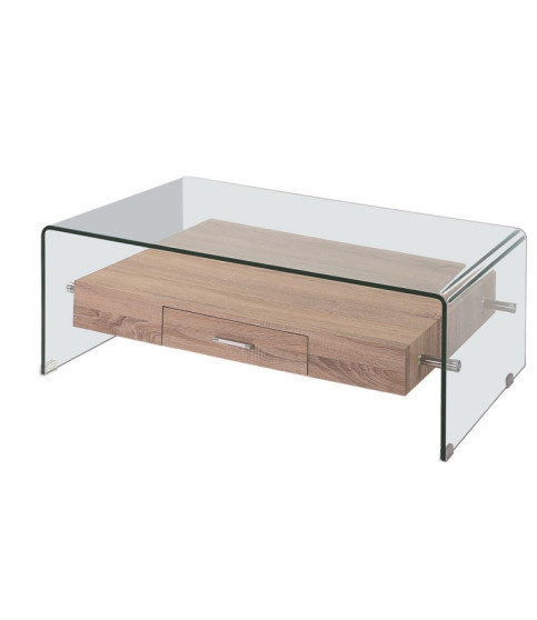 MESA BAJA MARILYN MADERA Y CRISTAL CURVADO 110X55 CM