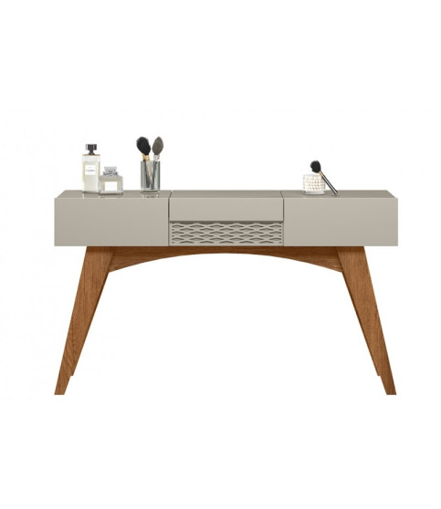 Mueble multifuncional de diseño — consola, tocador y escritorio — acabado mate y blanco roto.