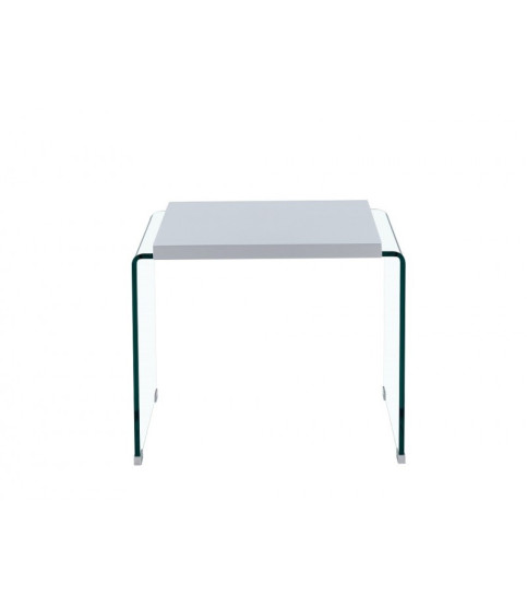 Mesa ARISTON, baja, lacada blanca, cristal, 60 x 63 cm