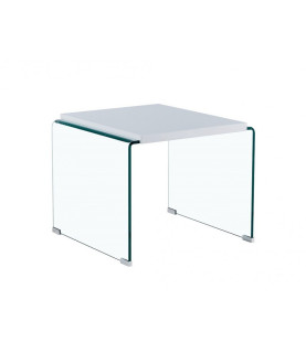 Mesa ARISTON, baja, lacada blanca, cristal, 60 x 63 cm