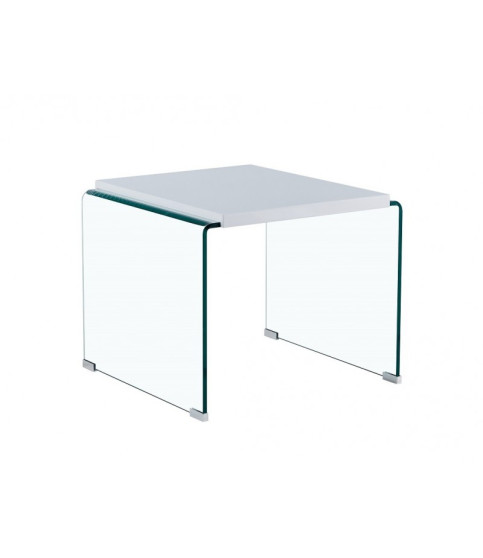Mesa ARISTON, baja, lacada blanca, cristal, 60 x 63 cm