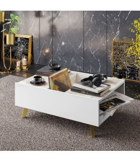 Mesa baja ELOISE, bilaminado mármol blanco, 89,5 cm