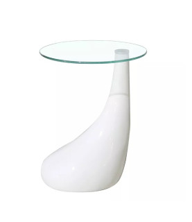 Mesa PEAR baja, blanca con tapa de cristal, 50 cm