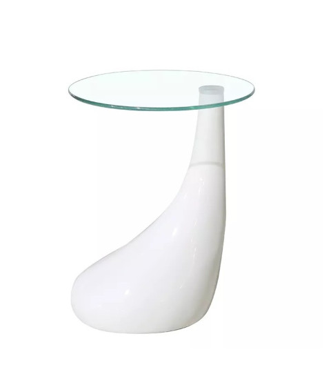 Mesa PEAR baja, blanca con tapa de cristal, 50 cm
