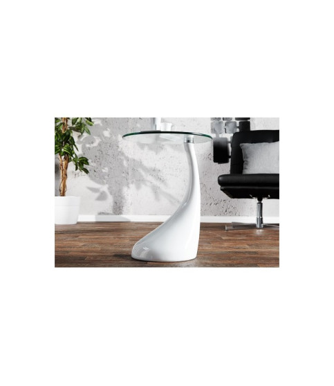 Mesa PEAR baja, blanca con tapa de cristal, 50 cm
