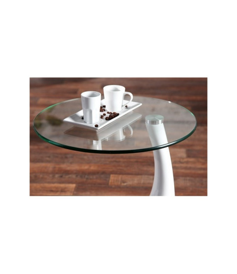 Mesa PEAR baja, blanca con tapa de cristal, 50 cm