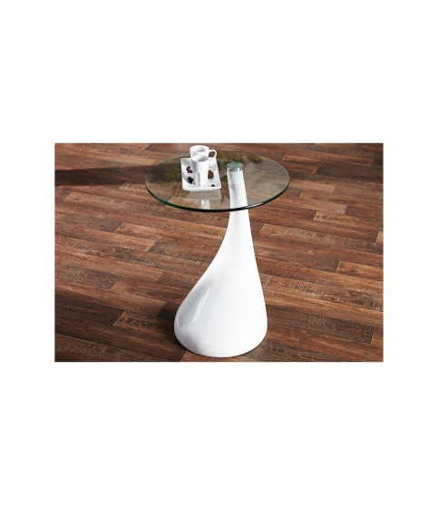 Mesa PEAR baja, blanca con tapa de cristal, 50 cm