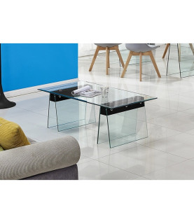 Mesa SELENE, baja, madera y cristal templado, 120 x 60 cm