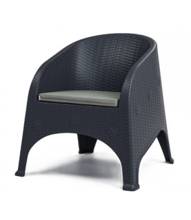 SILLÓN SURF APILABLE POLIPROPILENO MARRÓN CON COJÍN BEIGE