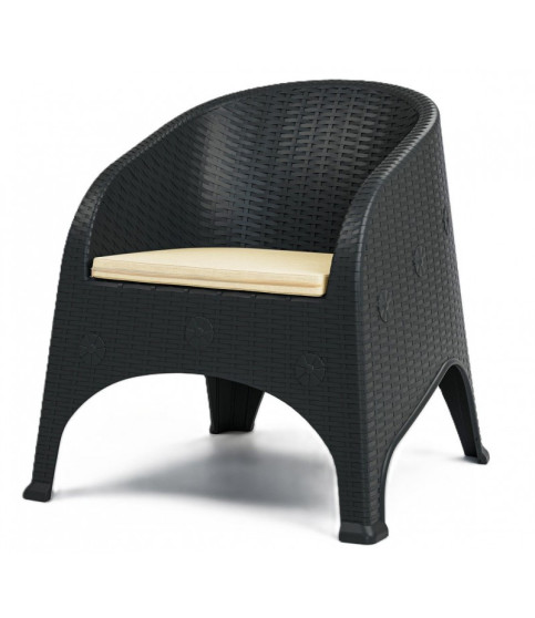 SILLÓN SURF APILABLE POLIPROPILENO MARRÓN CON COJÍN BEIGE