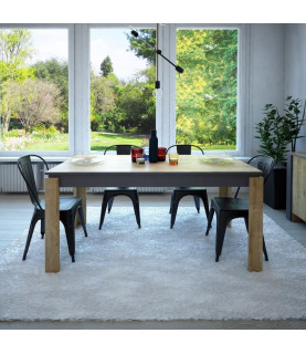 Mesa de comedor PHILIPPA, biIaminado roble con gris oscuro, 160 x 80 cms.