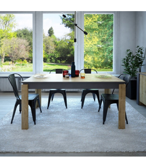Mesa de comedor PHILIPPA, biIaminado roble con gris oscuro, 160 x 80 cms.