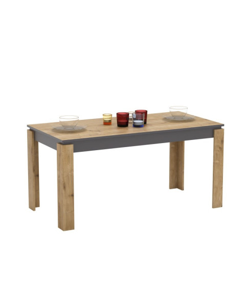 Mesa de comedor PHILIPPA, biIaminado roble con gris oscuro, 160 x 80 cms.