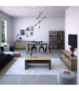 Mesa de comedor PHILIPPA, biIaminado roble con gris oscuro, 160 x 80 cms.