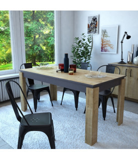 Mesa de comedor PHILIPPA, biIaminado roble con gris oscuro, 160 x 80 cms.