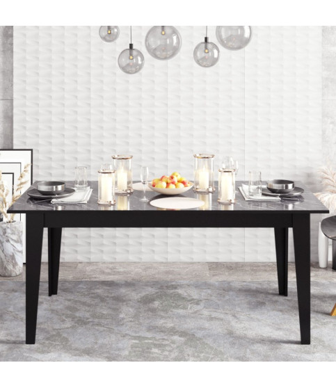 Mesa de comedor SIENA, biIaminado mármol negro, 180 x 90 cms.