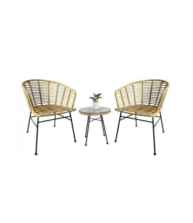 Mesa DEWA, baja, metal, ratán y cristal, 45 cm de diámetro