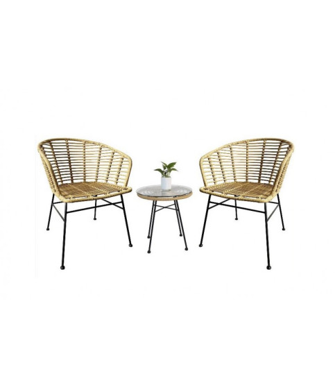 Mesa DEWA, baja, metal, ratán y cristal, 45 cm de diámetro