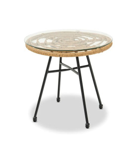 Mesa DEWA, baja, metal, ratán y cristal, 45 cm de diámetro