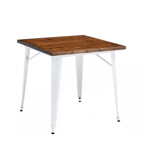 Mesa TOL EK WOOD, acero, madera, blanca, 80x80 cms